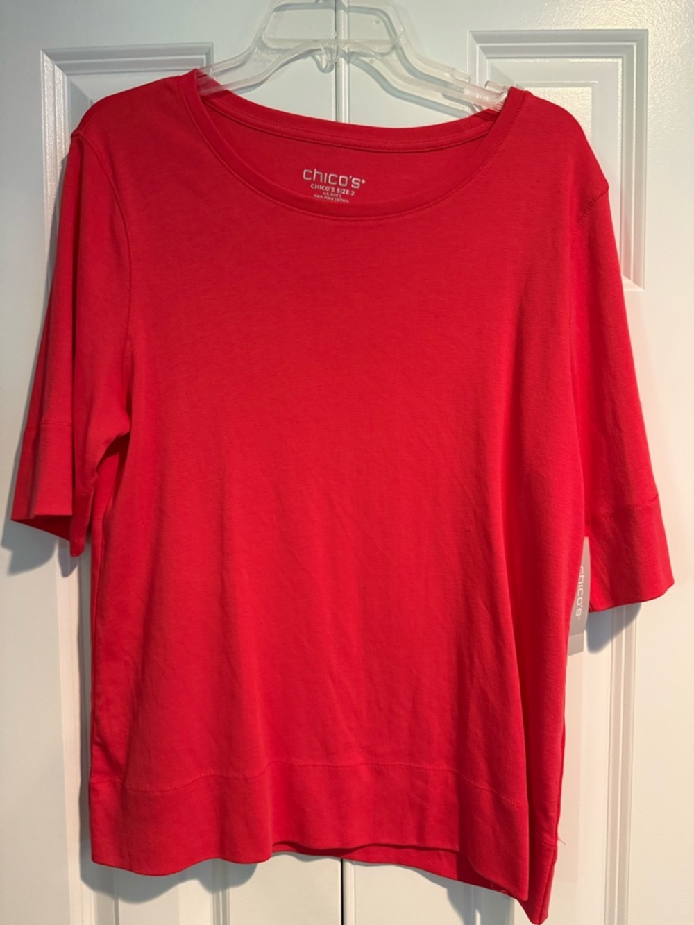 Chico's Bright Coral Short-Sleeve Pima Cotton Knit Tee NWT